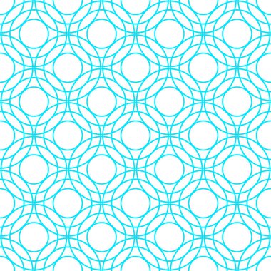 Mavi geometrik ince çizgi, daireleri ve halkaları olan dikişsiz desen. Vektör illüstrasyonu.