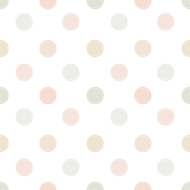 Beyaz zemin üzerinde renkli pastel ince eşmerkezli daireler olan soyut ve pürüzsüz bir desen. İnce çizgilerden oluşan eşmerkezli halkaları olan soyut yuvarlak, pürüzsüz bir desen. Vektör illüstrasyonu.