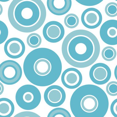 Rastgele çemberlerin ve halkaların yuvarlak ve kusursuz deseni. Noktalı, pürüzsüz arka plan, desen, süs. Vektör illüstrasyonu.