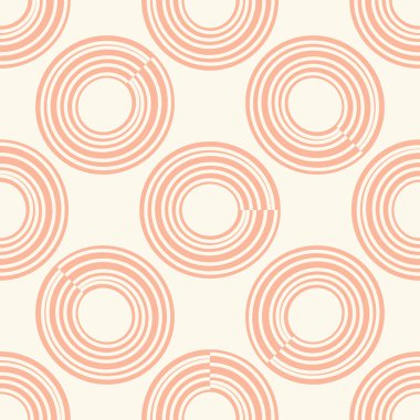  Çemberleri ve halkaları olan soyut yuvarlak, pürüzsüz desen. Vektör illüstrasyonu. 