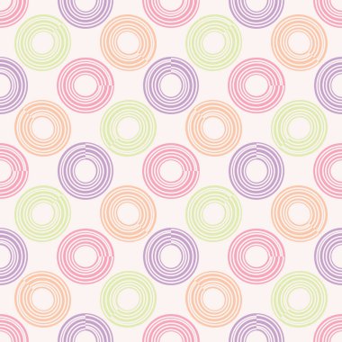  Çemberleri ve halkaları olan soyut yuvarlak, pürüzsüz desen. Vektör illüstrasyonu. 