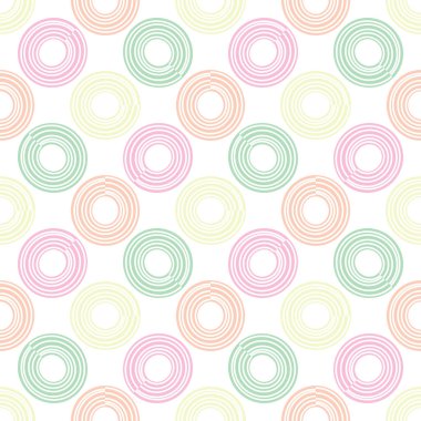  Çemberleri ve halkaları olan soyut yuvarlak, pürüzsüz desen. Vektör illüstrasyonu. 