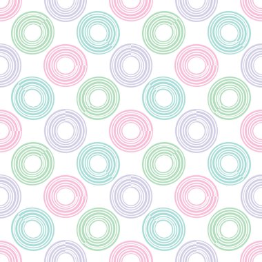  Çemberleri ve halkaları olan soyut yuvarlak, pürüzsüz desen. Vektör illüstrasyonu. 