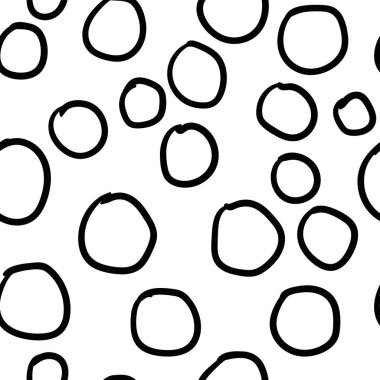 Düz olmayan daireler, halkalar ve geometrik arkaplan. Soyut yuvarlak, pürüzsüz desen. Beyaz arka planda elle çizilmiş noktalar var. Vektör illüstrasyonu.   