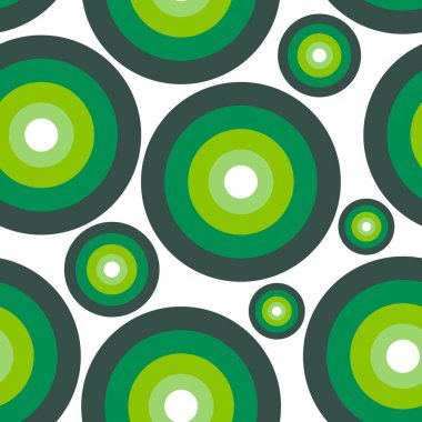 Beyaz zemin üzerinde rastgele daireler olan renkli geometrik kusursuz desen. Vektör illüstrasyonu.