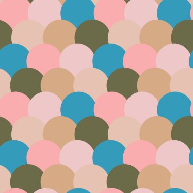 Balık pulu pürüzsüz desen. Tekrarlanan deniz taraklarıyla geleneksel Asya süsü. Şebeke fan motifi. Dijital kağıt. Vektör illüstrasyonu.