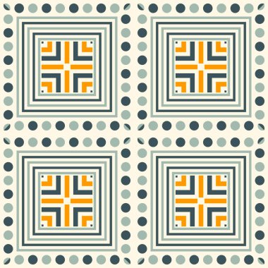 Noktalı soyut kareli geometrik dikişsiz desen. Çizgili kare mozaik, fayans arkaplan, ambalaj kağıdı. Vektör illüstrasyonu.         