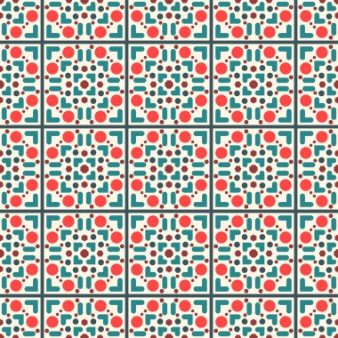 Farklı şekillere sahip soyut geometrik dikişsiz desen. Renkli