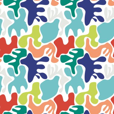 Düz olmayan yuvarlak şekilli, soyut, pürüzsüz bir desen. Kaotik bir geçmiş. Lekeler, leke dokusu. Vektör illüstrasyonu. 