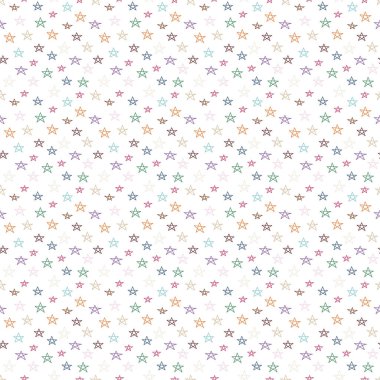 Beyaz arka planda elle çizilmiş yıldızlarla kusursuz bir desen. Gökyüzü arka planı. Vektör illüstrasyonu.