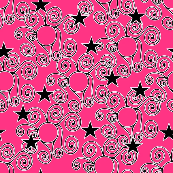 Розовый Абстрактный Бесшовный Рисунок Звездами Кудрями Векторная Иллюстрация — стоковый вектор