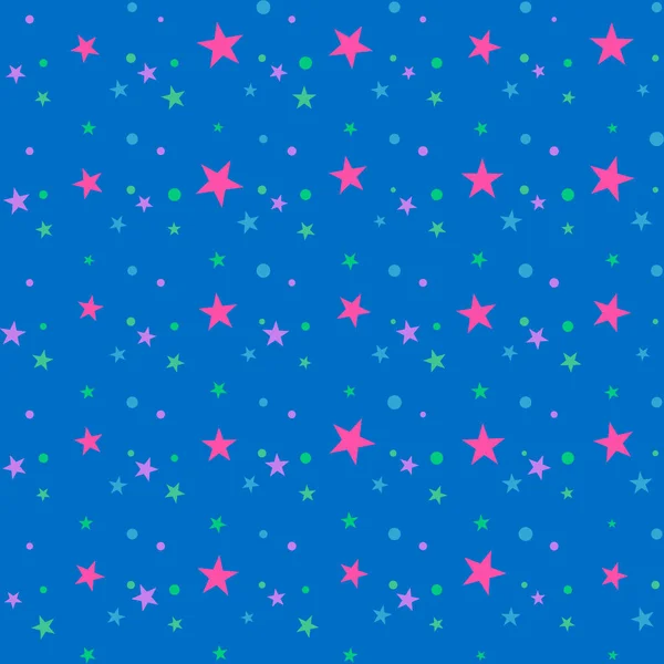 五彩缤纷的节日无缝图案 抽象的背景与粉红色 蓝色的圆圈和蓝星在海军蓝 无穷几何图案 包装纸 矢量说明 — 图库矢量图片