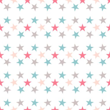 Beyaz üzerinde sevimli, renksiz bir yıldız deseni. Komik bir arka plan, ambalaj kağıdı. Vektör illüstrasyonu. 