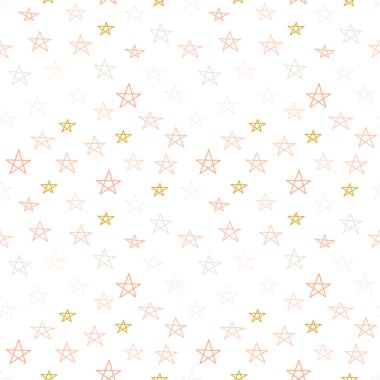 Beyaz üzerinde sevimli, renksiz bir yıldız deseni. Komik bir arka plan, ambalaj kağıdı. Vektör illüstrasyonu. 