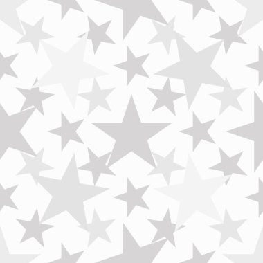 Beyaz arka planda pastel gri elli, kusursuz desen çizilmiş yıldızlar. Gökyüzü arka planı. Güzel ambalaj kağıdı. Vektör illüstrasyonu.