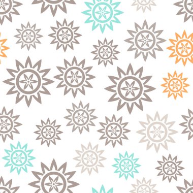 Renkli kaotik mandala ve beyaz yıldız desenli soyut, hoş, pürüzsüz desen. Sonsuz geometrik desen. Vektör illüstrasyonu.