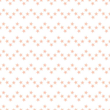 Beyaz arka planda tatlı pastel turuncu yıldızlı kusursuz desen. Yıldız arkaplanlı zigzag yatay çizgi. Vektör illüstrasyonu.