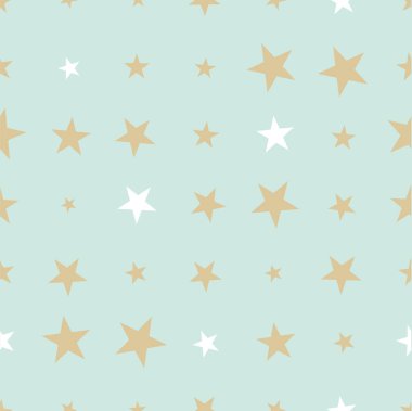 Arka planda el çizimi yıldızlar olan kusursuz desen. Gökyüzü arka planı. Vektör illüstrasyonu.