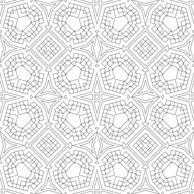 Farklı şekillere sahip ince çizgi geometrik dikişsiz desen. Çizgili, kareli kart. Süslü arka plan. Paket kağıdı. Vektör illüstrasyonu.     