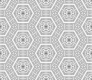 İnce çizgili altıgen, üçgen, eşkenar dörtgen desenli. Doğrusal geometrik arkaplan. Paket kağıdı. Vektör illüstrasyonu.      