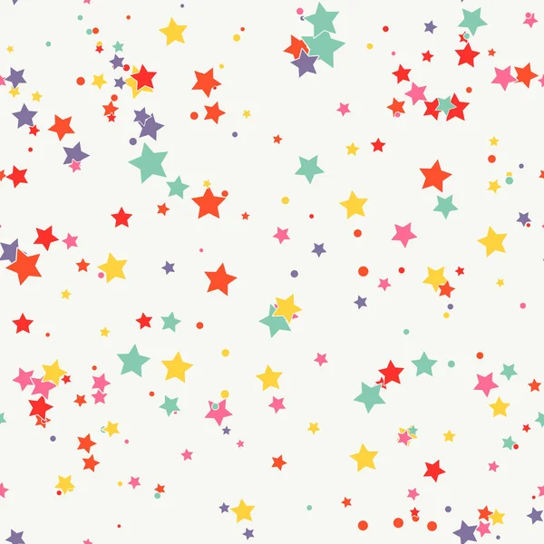 Cartoon Bunte Geo Nahtlose Muster Mit Chaotischen Sternen Und Punkten — Stockvektor