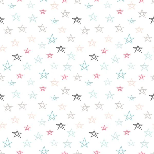 美丽多彩的星星在白色的无缝图案上 有趣的节日背景包装纸矢量说明 — 图库矢量图片