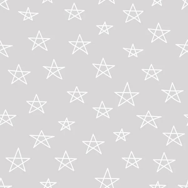 Płynny Wzór Pastelowymi Szarymi Ręcznie Rysowanymi Gwiazdami Białym Tle Niebo — Wektor stockowy