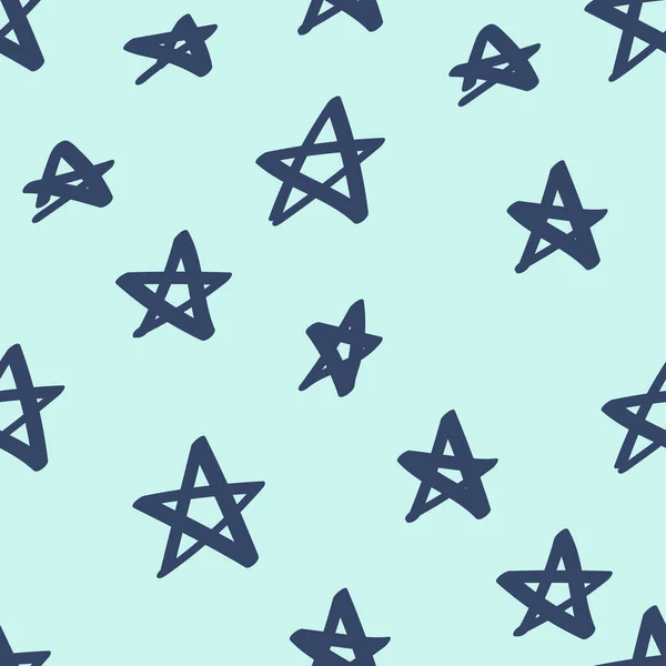 Nahtloses Muster Mit Handgezeichneten Sternen Auf Blauem Hintergrund Himmel Hintergrund — Stockvektor