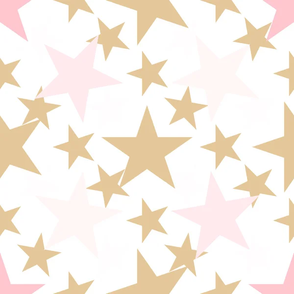 Seamless Pattern Gold Pink Stars White Background Festive Wrap Background — Stock Vector