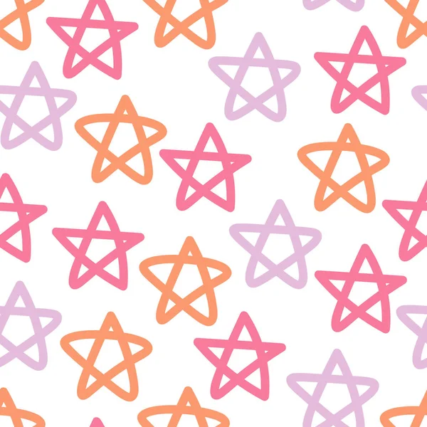 Nahtloses Muster Mit Handgezeichneten Sternen Auf Weißem Hintergrund Himmel Hintergrund — Stockvektor
