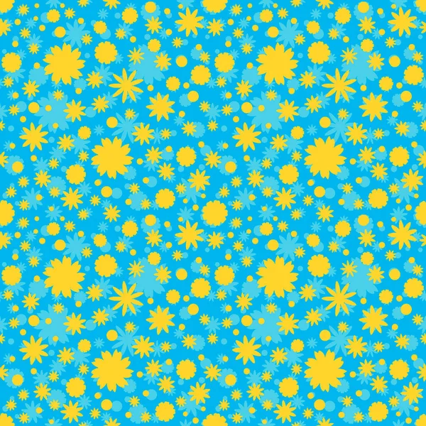 Seamless Pattern Blue Yellow Ditsy Flowers Dots Blue Background Floral — Stock Vector