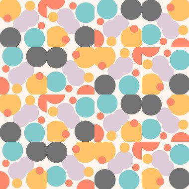 Noktalı, soyut, pürüzsüz desen. Dairelerle dolu bir geçmiş. Döşeme, mozaik sonsuzluk kartı. Vektör illüstrasyonu. 