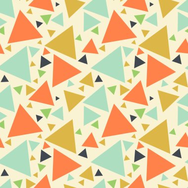 Renkli kaotik küçük üçgenleri olan soyut, pürüzsüz bir desen. Sonsuz üçgen dağınık geometrik desen. Vektör illüstrasyonu.   