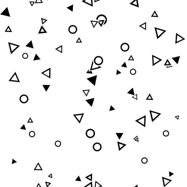 Beyaz üzerinde noktalar olan dağınık, pürüzsüz bir desen. Soyut konfeti kaotik geometrik. Üçgen geometrik arka plan. Sonsuz geometrik desen. Vektör illüstrasyonu.