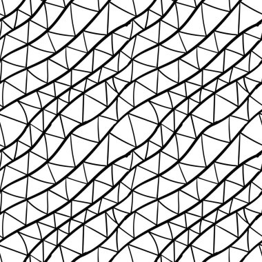 Sevimli doğrusal karalama üçgeni dikişsiz desen. El çizimi üçgen arka plan. Sonsuz geometrik duvar kağıdı, ambalaj kağıdı, kumaş, tekstil. Vektör illüstrasyonu. 