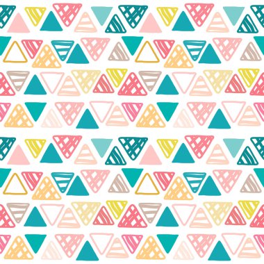 Beyaz arka planda karalama üçgenlerinin kusursuz deseni. Etnik, pürüzsüz bir model. Kabile geçmişi. Sonsuz el çizimi geometrik desen. Vektör illüstrasyonu.