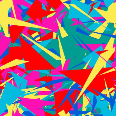 Renkli kaotik üçgenleri ve çokgenleri olan soyut, pürüzsüz desenler. Sonsuz üçgen dağınık geometrik desen. Vektör illüstrasyonu.     