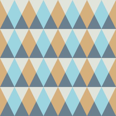 Pastel mavisi, gri, sarı, bej üzerine üçgen şeklinde üçgenler. Üçgen geometrik arka plan. Modern stil dokusu. Tekrar eden geometrik fayanslar. Vektör illüstrasyonu.