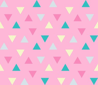 Beyaz zemin üzerinde renkli üçgenler olan kusursuz geometrik desen. Kusursuz soyut üçgen geometrik arkaplan. Sonsuz geometrik desen. Vektör illüstrasyonu.