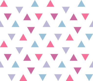 Beyaz zemin üzerinde renkli üçgenler olan kusursuz geometrik desen. Kusursuz soyut üçgen geometrik arkaplan. Sonsuz geometrik desen. Vektör illüstrasyonu.