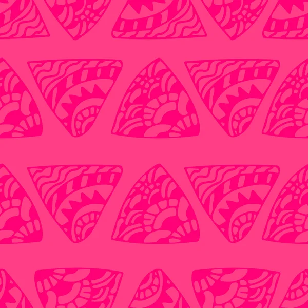 粉红背景上涂鸦三角形的族裔无缝图案 部落背景 无限手绘几何包装纸 矢量说明 — 图库矢量图片