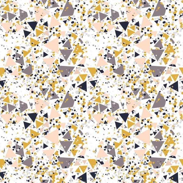 Abstracte Naadloze Patroon Met Kleurrijke Chaotische Kleine Driehoeken Stippen Sterren — Stockvector