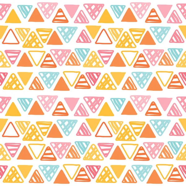 白い背景にドードル三角形のシームレスなパターン 民族のシームレスなパターン 部族的背景 無限手描き幾何学模様 ベクターイラスト — ストックベクタ