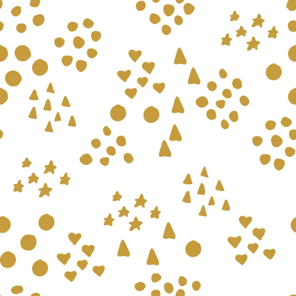 Abstract Seamless Pattern Cute Gold Chaotic Small Circles Stars Hearts — Stock Vector