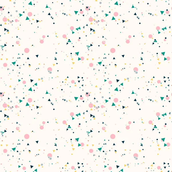 Abstract Naadloos Patroon Met Kleurrijke Chaotische Cirkeltjes Driehoeken Beige Oneindigheidspatroon — Stockvector