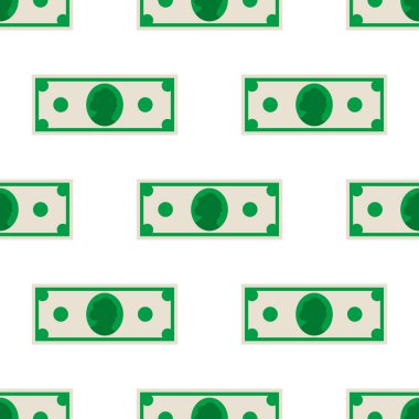 Çizgi filmlerdeki gibi kusursuz bir desen. Para puantiyesi geçmişi. Yeşil Infinity banknot ambalaj kağıdı. Vektör illüstrasyonu. 