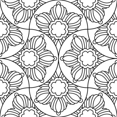 Soyut mandala balık pulu pürüzsüz desen. Süslü fayans, mozaik arka plan. Çiçek işi sonsuz kart. Arapça, Hintçe, sedirli motifler. Vektör illüstrasyonu.   