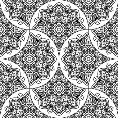 Soyut mandala balık pulu pürüzsüz desen. Süslü fayans, mozaik arka plan. Çiçek işi sonsuz kart. Arapça, Hintçe, sedirli motifler. Vektör illüstrasyonu.   