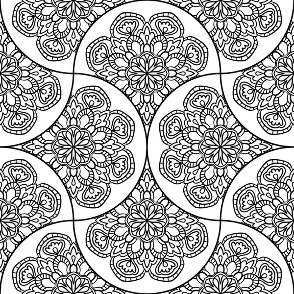 概要曼荼羅魚鱗シームレスパターン 装飾的なタイル モザイクの背景 花のパッチワークインフィニティカード アラビア語 インド語 オスマン語のモチーフ ベクターイラスト — ストックベクタ