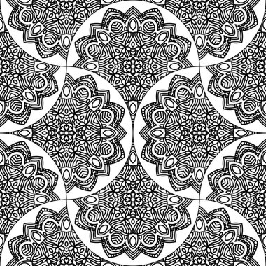 Soyut mandala balık pulu pürüzsüz desen. Süslü fayans, mozaik arka plan. Çiçek işi sonsuz kart. Arapça, Hintçe, sedirli motifler. Vektör illüstrasyonu.   